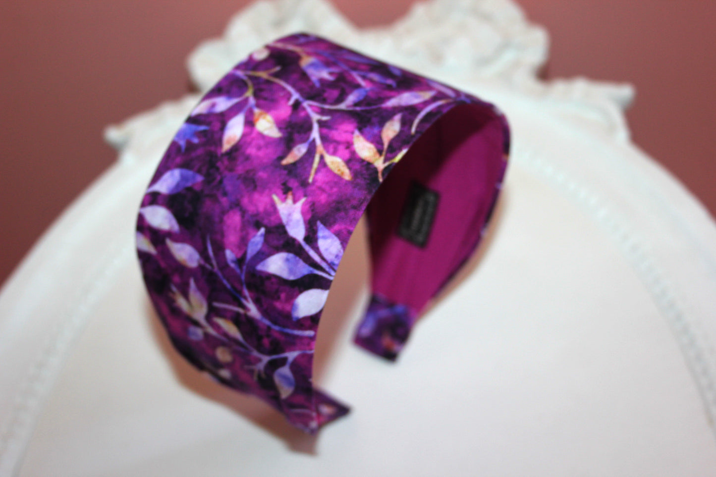 Batik headband Purple extra wide abstract print hairband bandana