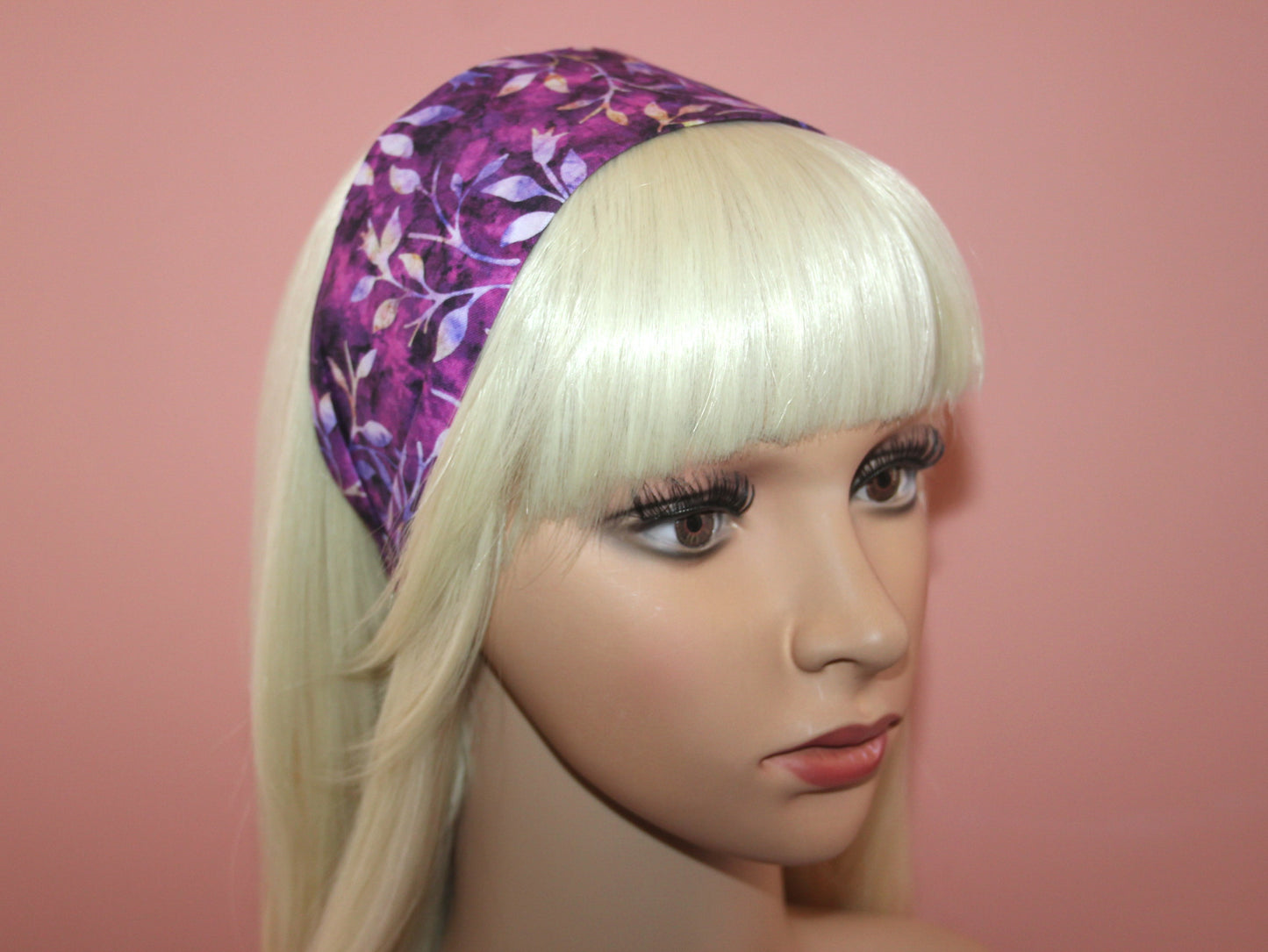 Batik headband Purple extra wide abstract print hairband bandana