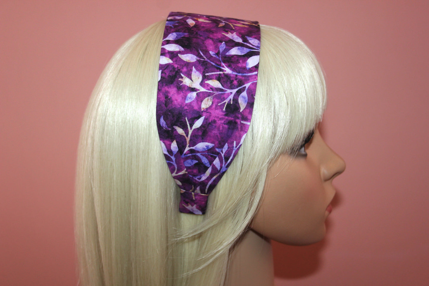 Batik headband Purple extra wide abstract print hairband bandana