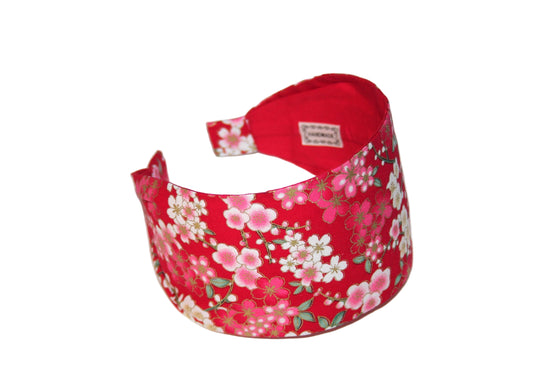 Japanese flower print headband for women boho red cotton fabric head scarf