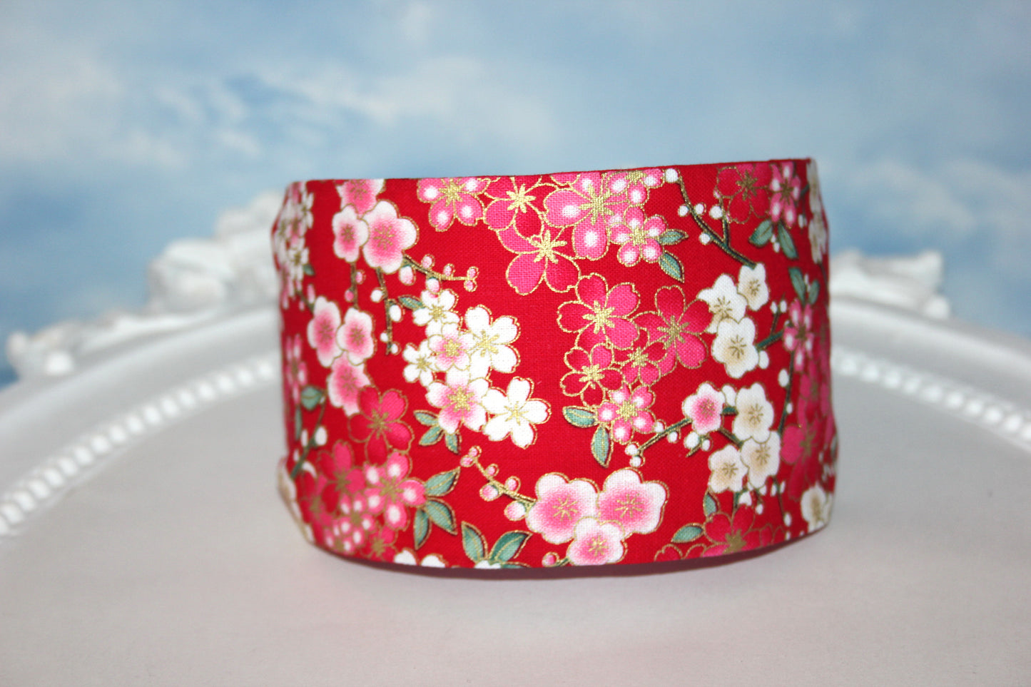 Japanese flower print headband for women boho red cotton fabric head scarf