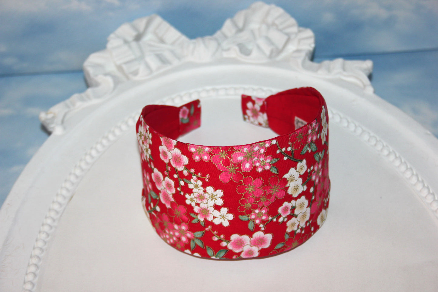Japanese flower print headband for women boho red cotton fabric head scarf