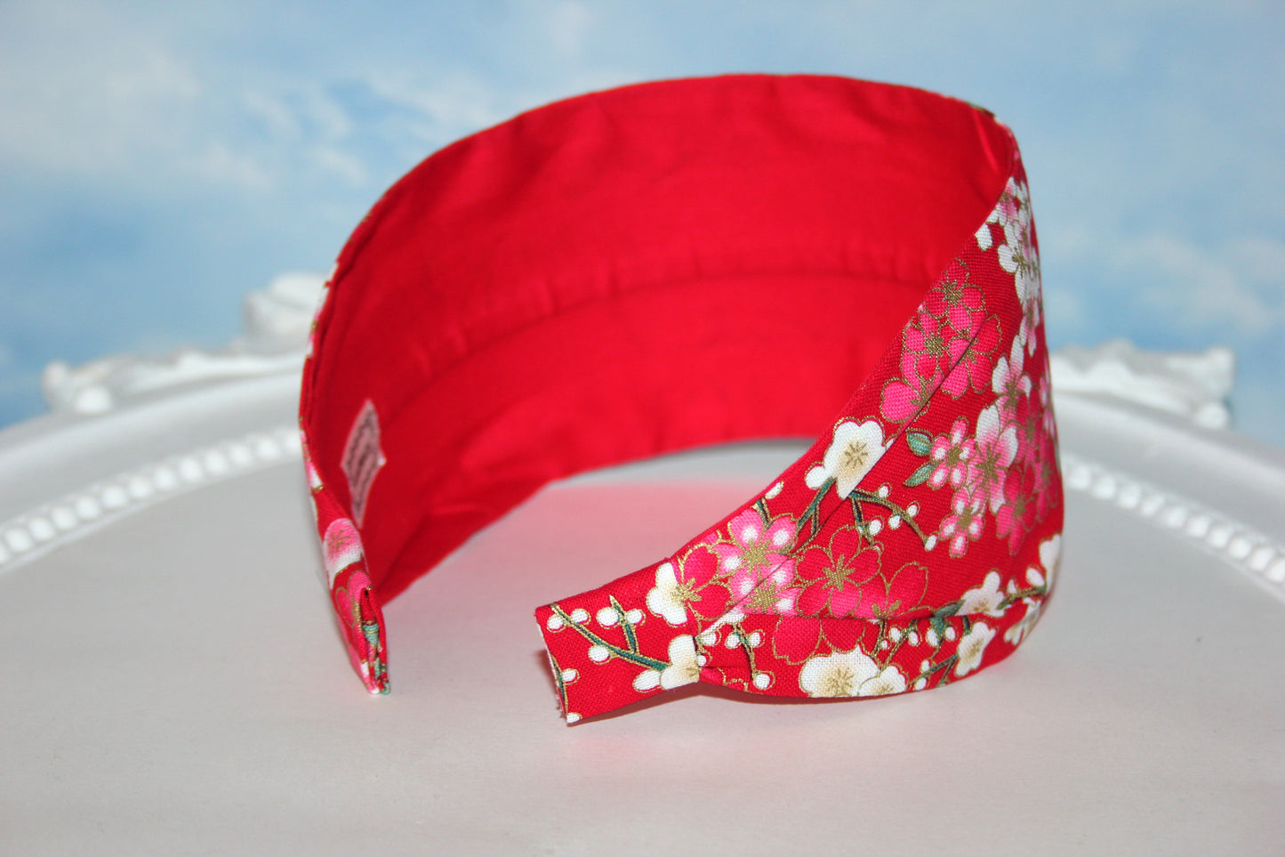 Japanese flower print headband for women boho red cotton fabric head scarf