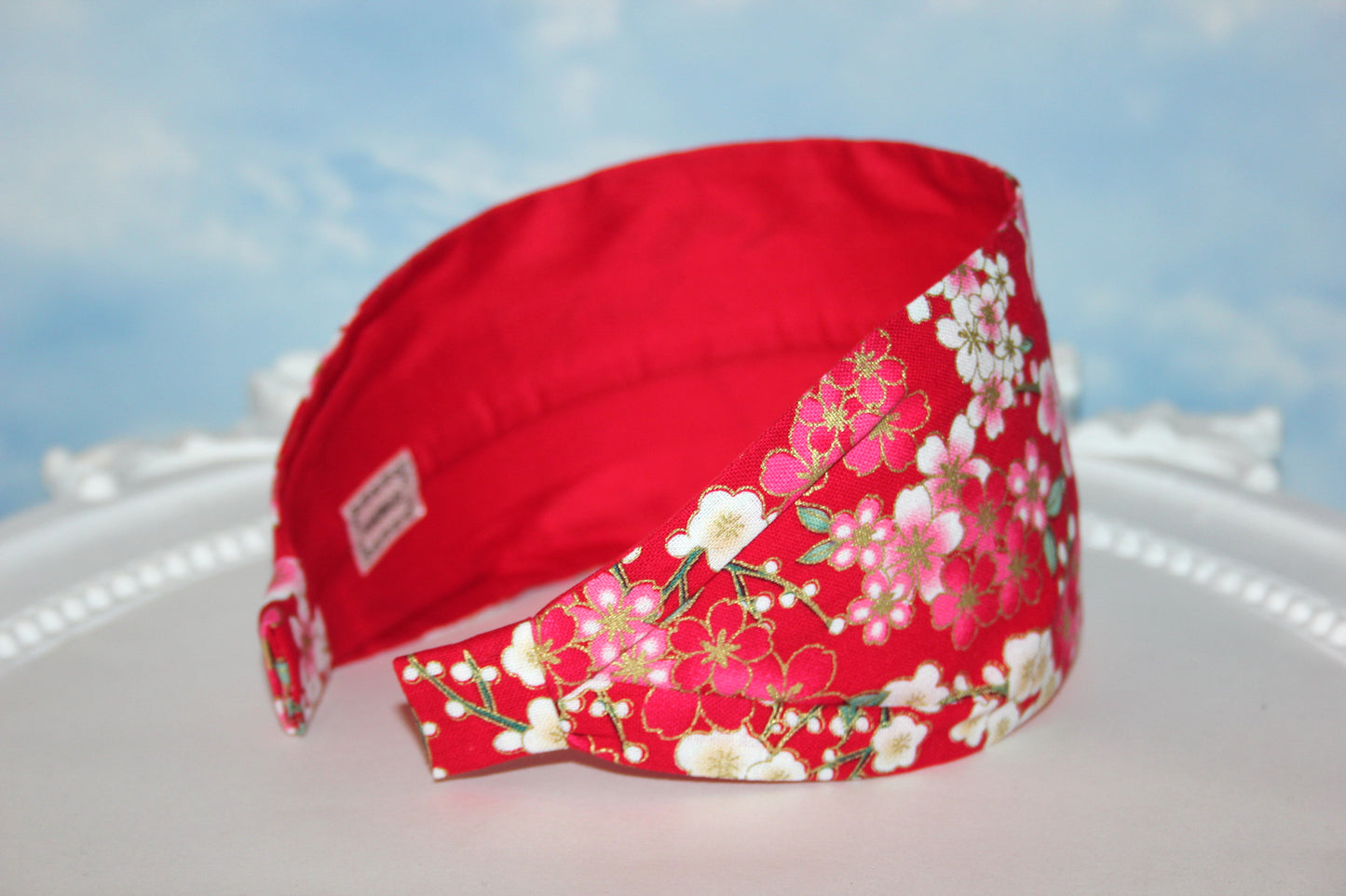 Japanese flower print headband for women boho red cotton fabric head scarf
