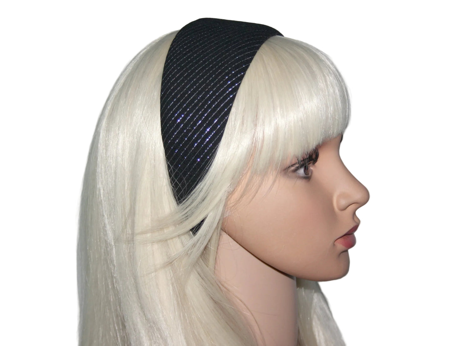 Black cotton headband Silver Stripe head scarf, plastic free