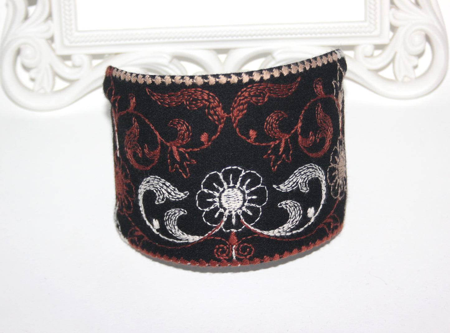 Wool headband 4 inches Black & Brown warm hairband scarf Embroidered Boho head cover