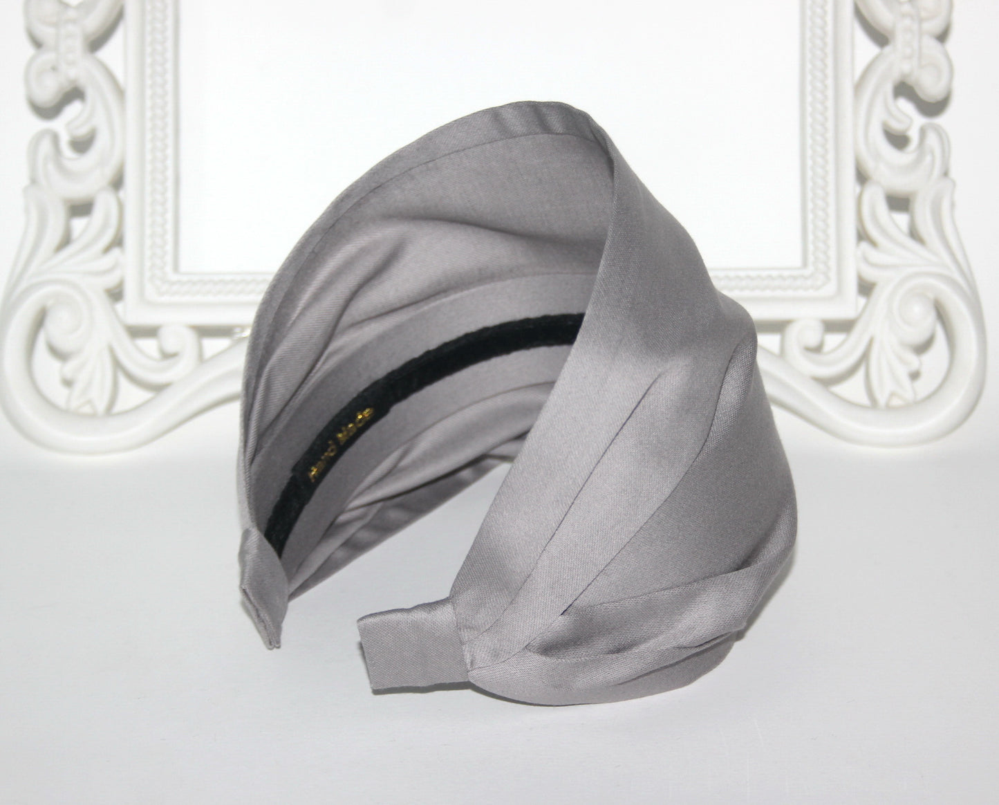 Gray bandana headband Wide cotton satin fabric hairband, alopecia head cover,