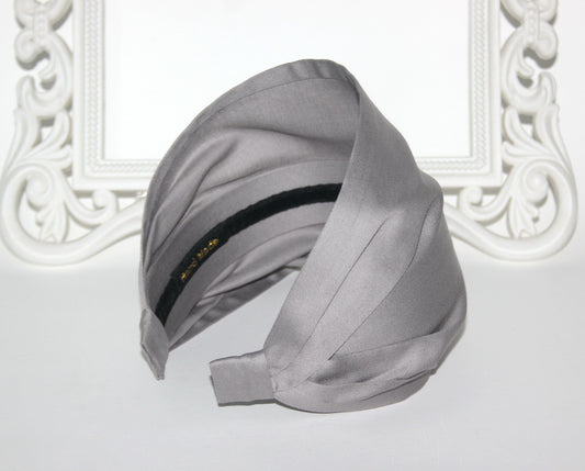 Gray bandana headband Wide cotton satin fabric hairband, alopecia head cover,