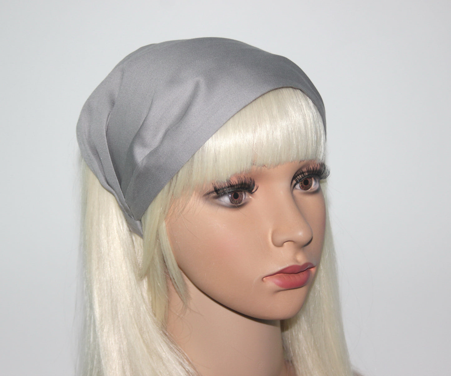Gray bandana headband Wide cotton satin fabric hairband, alopecia head cover,