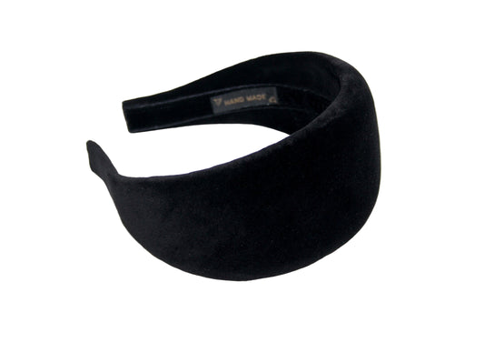 Cotton velvet puffy hairband, Black padded headband, plastic free