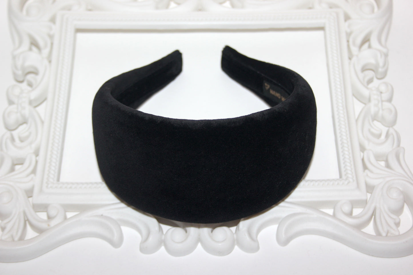 Cotton velvet puffy hairband, Black padded headband, plastic free