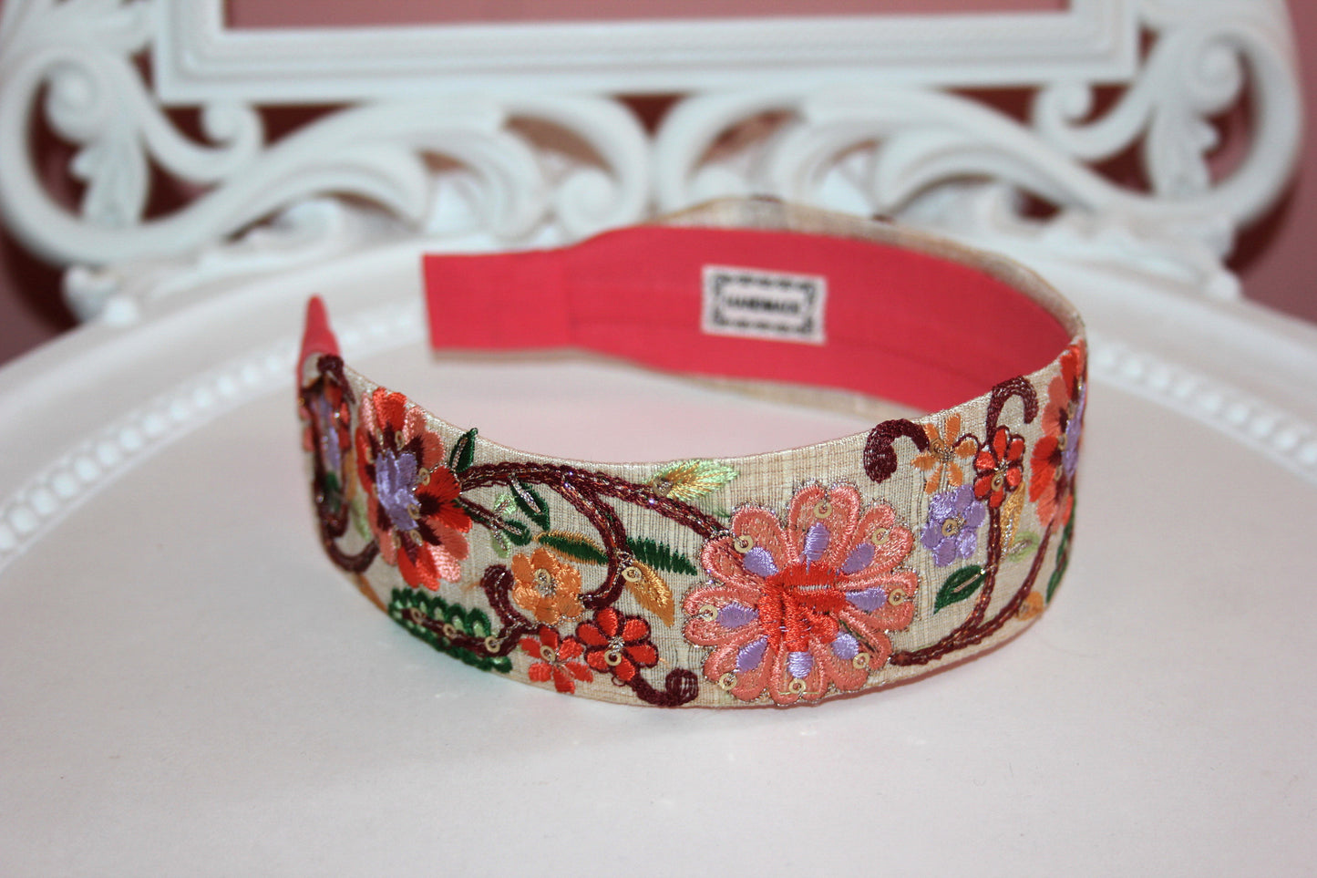 Sequin embroidered headband scarf, Boho woman hairband, multicolor stunning headpiece