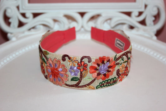 Sequin embroidered headband scarf, Boho woman hairband, multicolor stunning headpiece