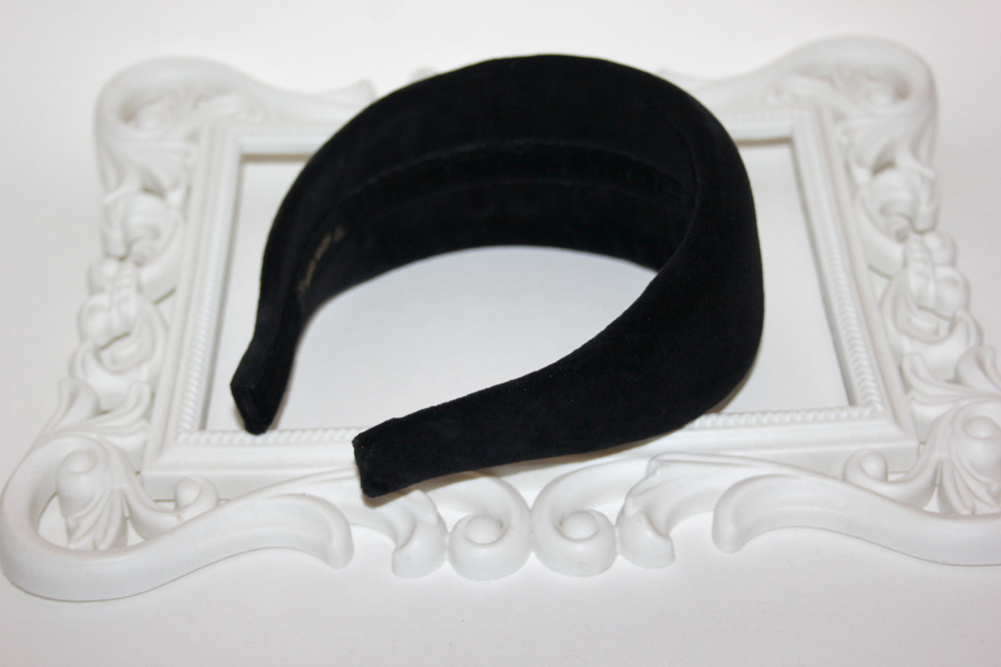 Cotton velvet puffy hairband, Black padded headband, plastic free