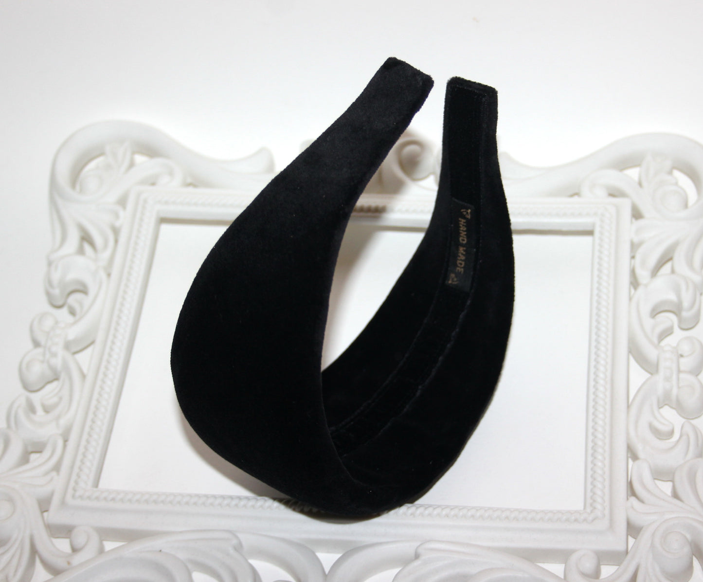 Cotton velvet puffy hairband, Black padded headband, plastic free