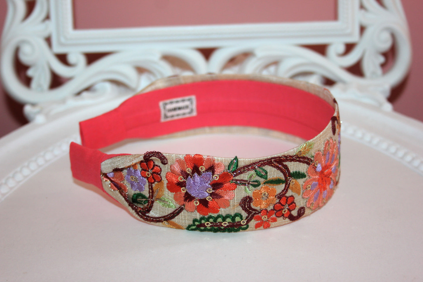 Sequin embroidered headband scarf, Boho woman hairband, multicolor stunning headpiece