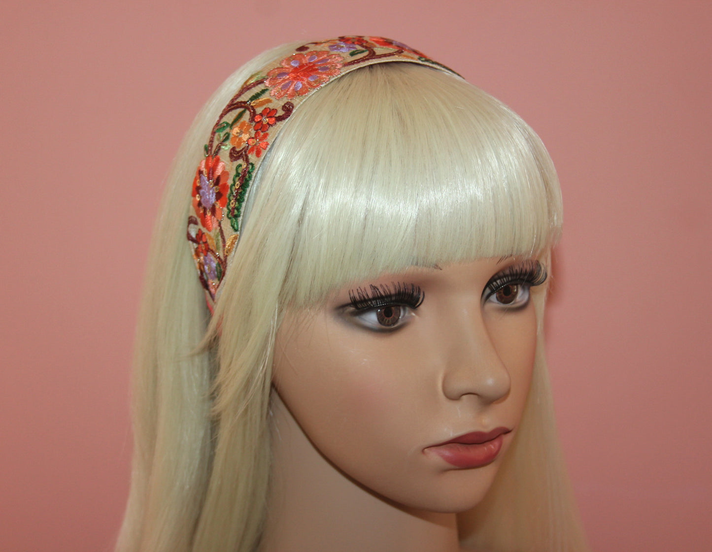 Sequin embroidered headband scarf, Boho woman hairband, multicolor stunning headpiece