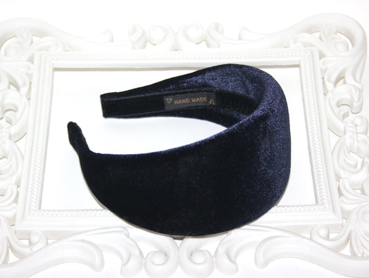 Dark Blue padded headband for women, velvet wide hairband, plastic free