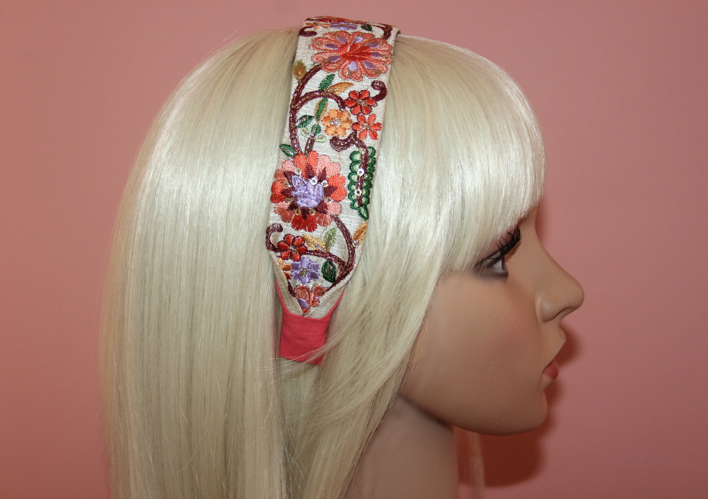 Sequin embroidered headband scarf, Boho woman hairband, multicolor stunning headpiece