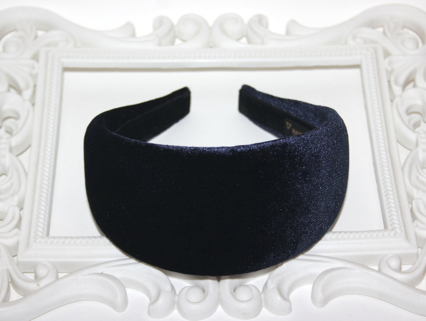 Dark Blue padded headband for women, velvet wide hairband, plastic free