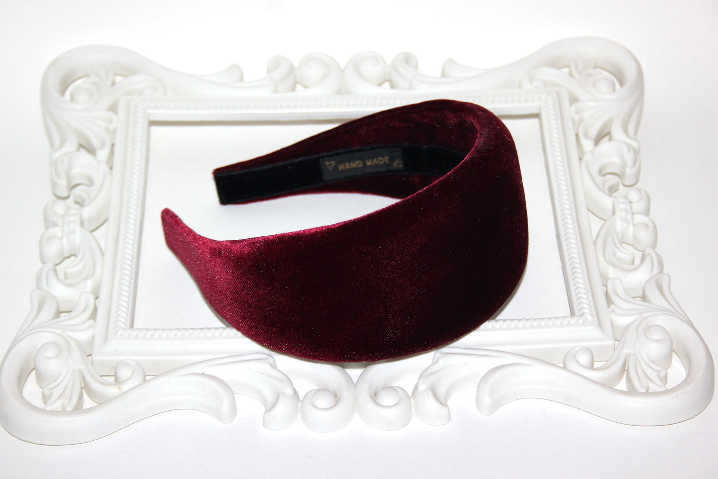 Burgundy velvet padded headband Alopecia head cover, plastic free