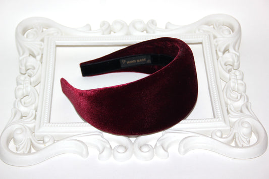 Burgundy velvet padded headband Alopecia head cover, plastic free