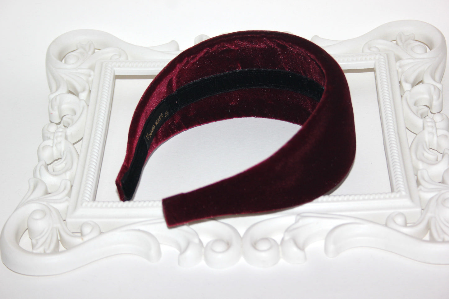 Burgundy velvet padded headband Alopecia head cover, plastic free