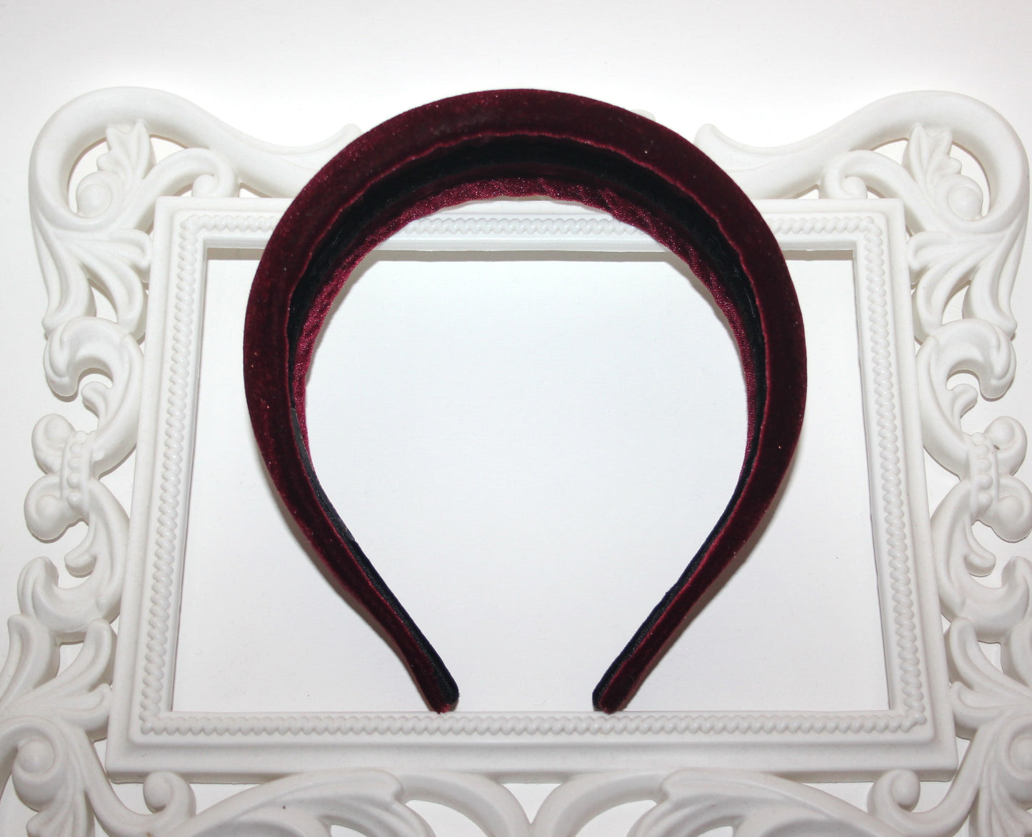 Burgundy velvet padded headband Alopecia head cover, plastic free