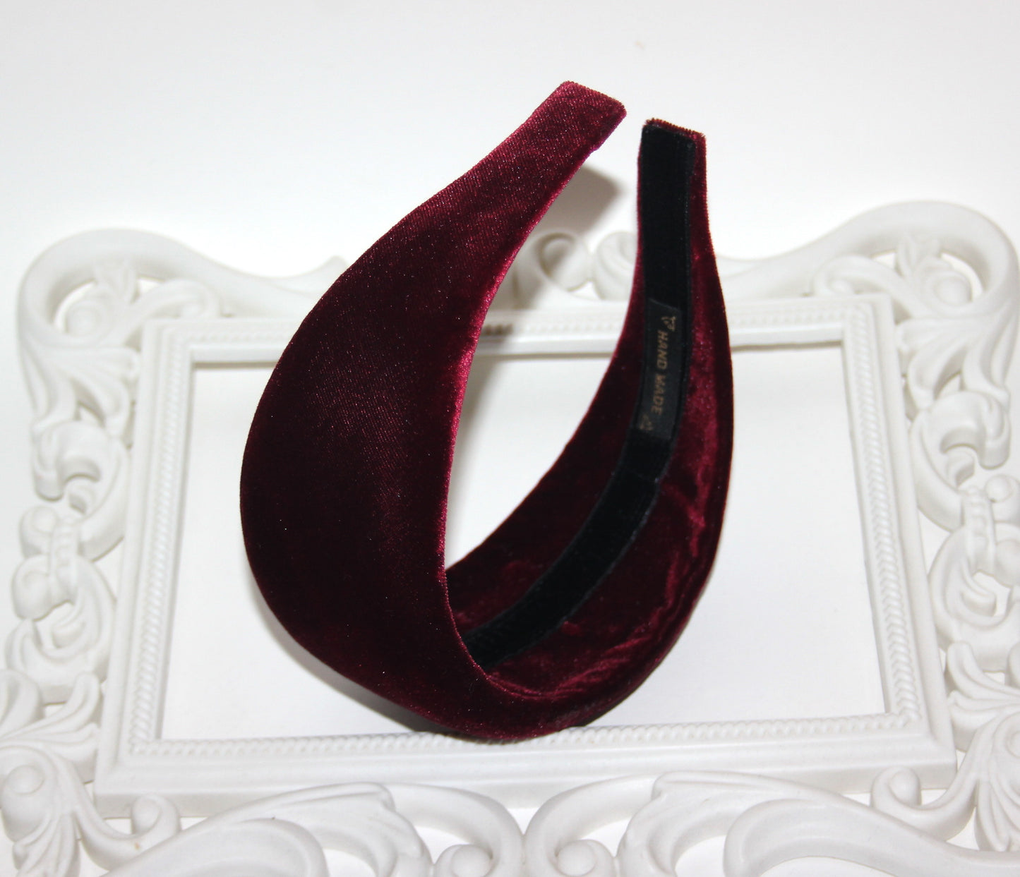 Burgundy velvet padded headband Alopecia head cover, plastic free