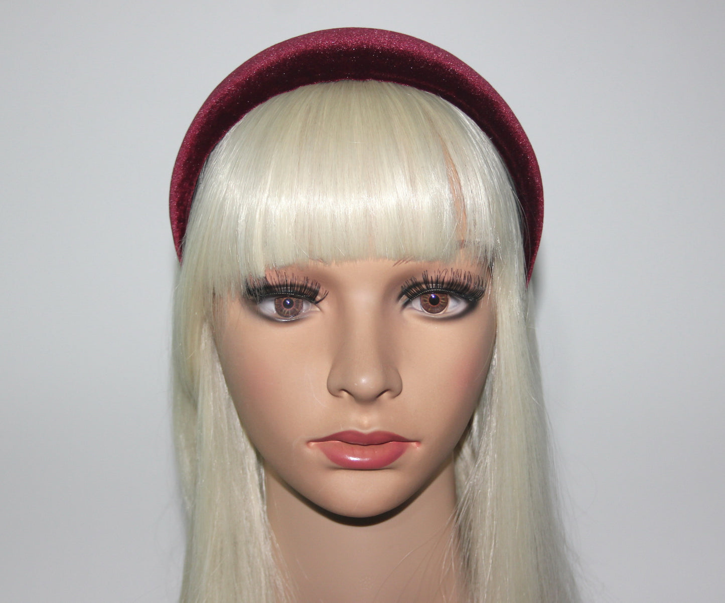 Burgundy velvet padded headband Alopecia head cover, plastic free