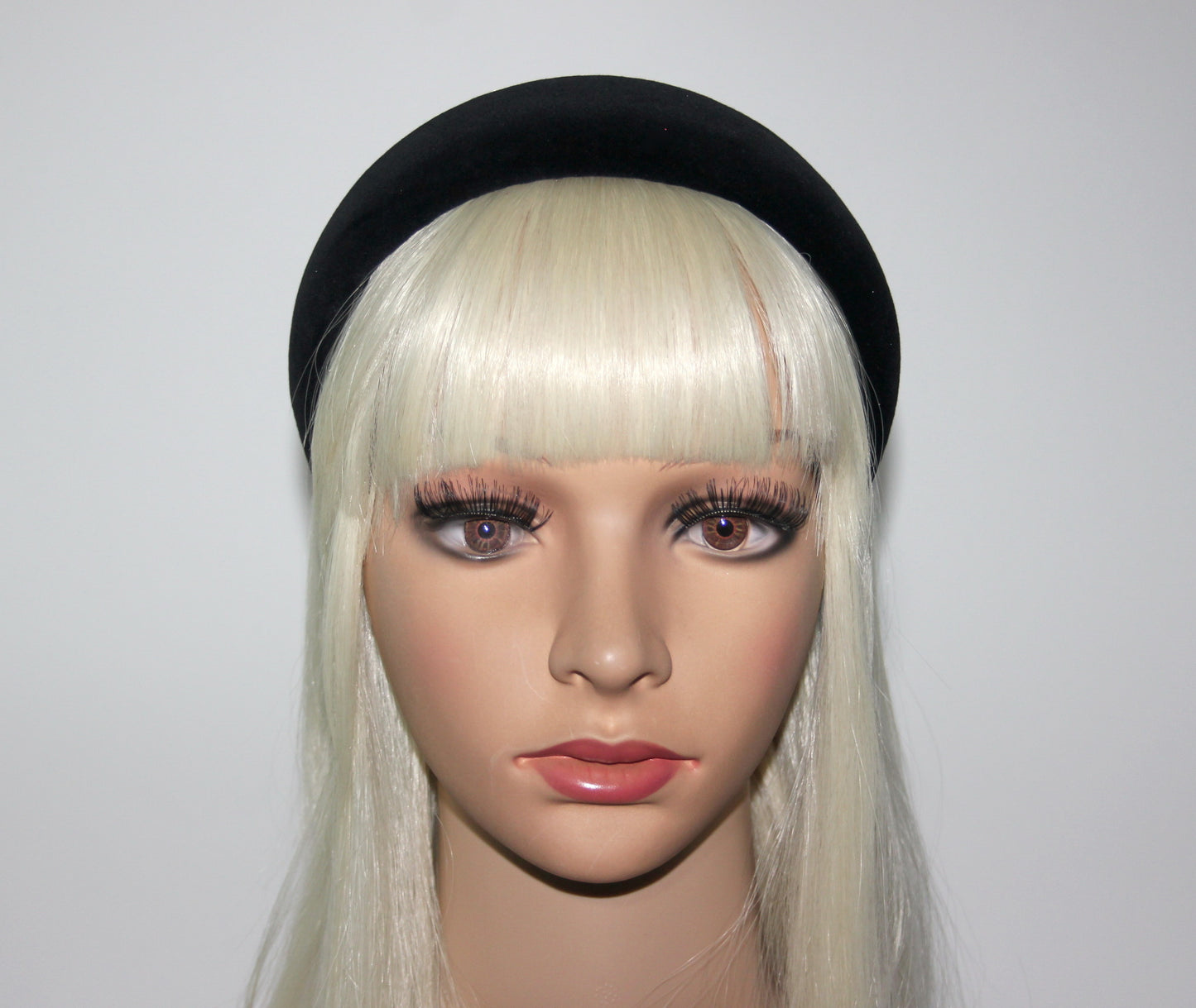 Cotton velvet puffy hairband, Black padded headband, plastic free