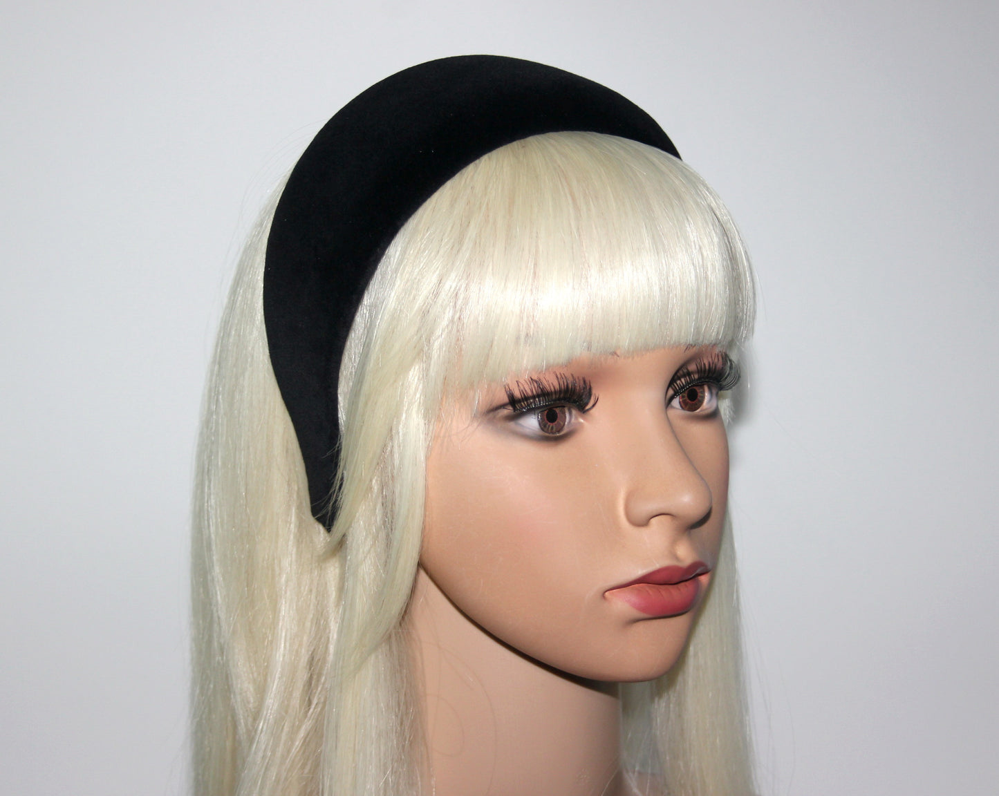 Cotton velvet puffy hairband, Black padded headband, plastic free