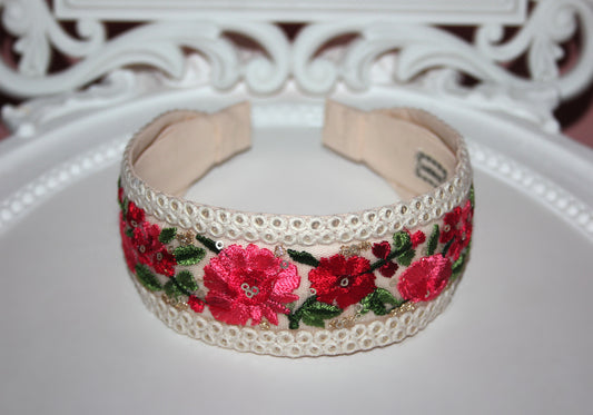 Embroidered woman headband Comfy headband scarf, 2" wide hairband, sequin gold stunning headpiece