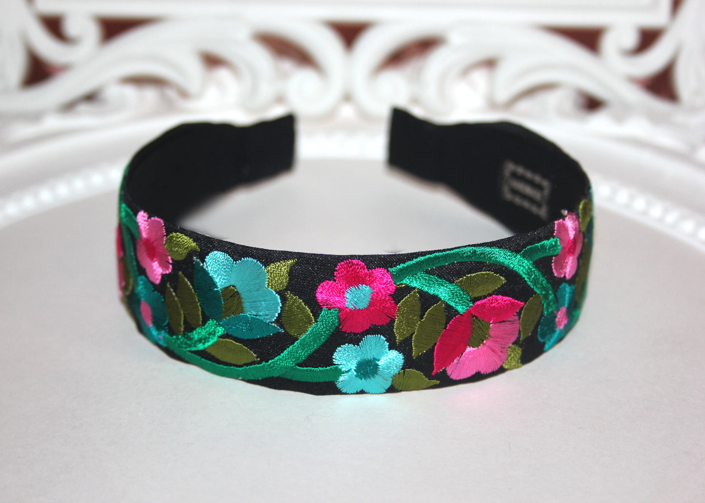 Narrow headband scarf 1.4"inch Boho colorful embroidered hairband for women Luxury headpiece