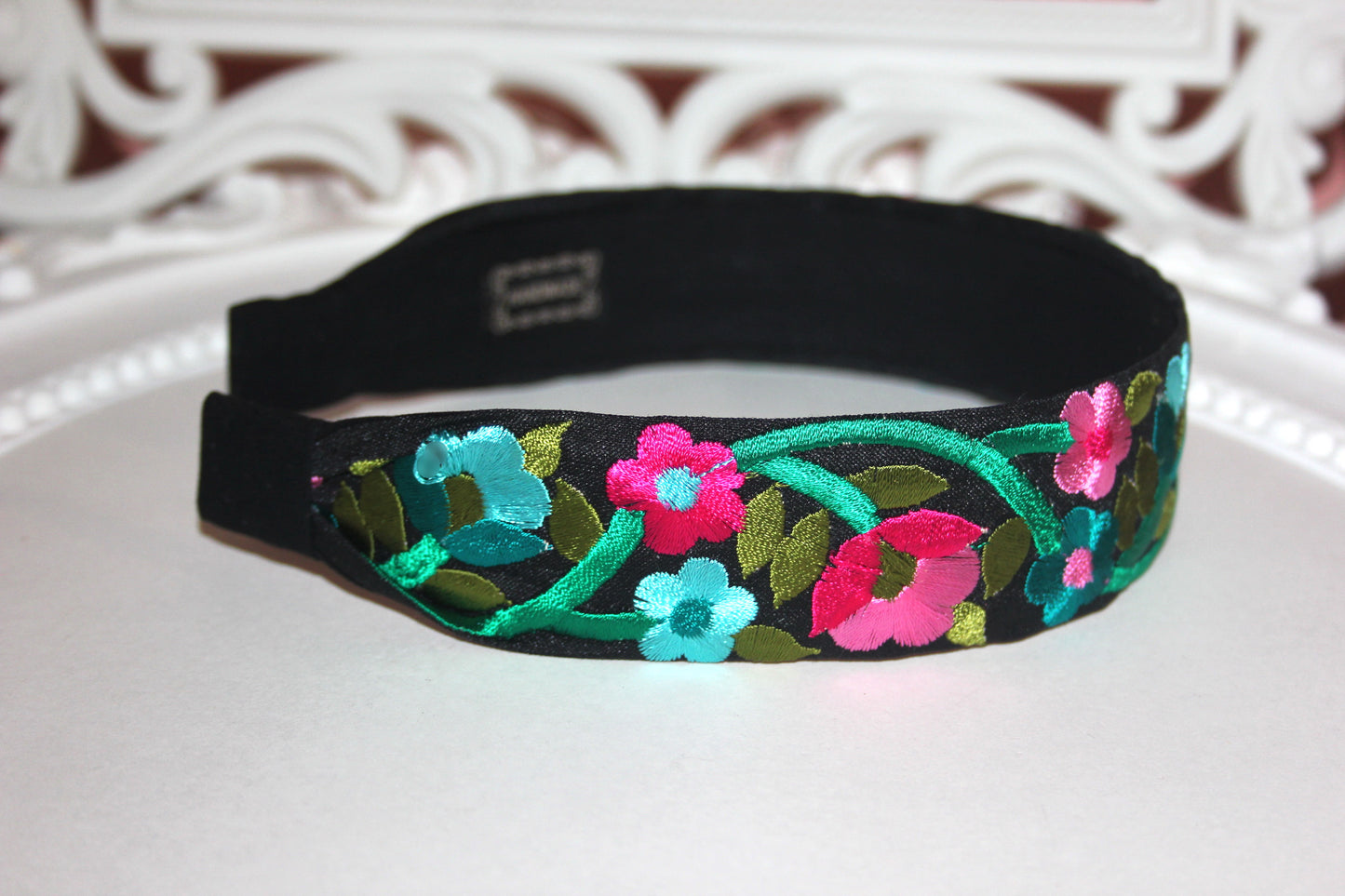 Narrow headband scarf 1.4"inch Boho colorful embroidered hairband for women Luxury headpiece