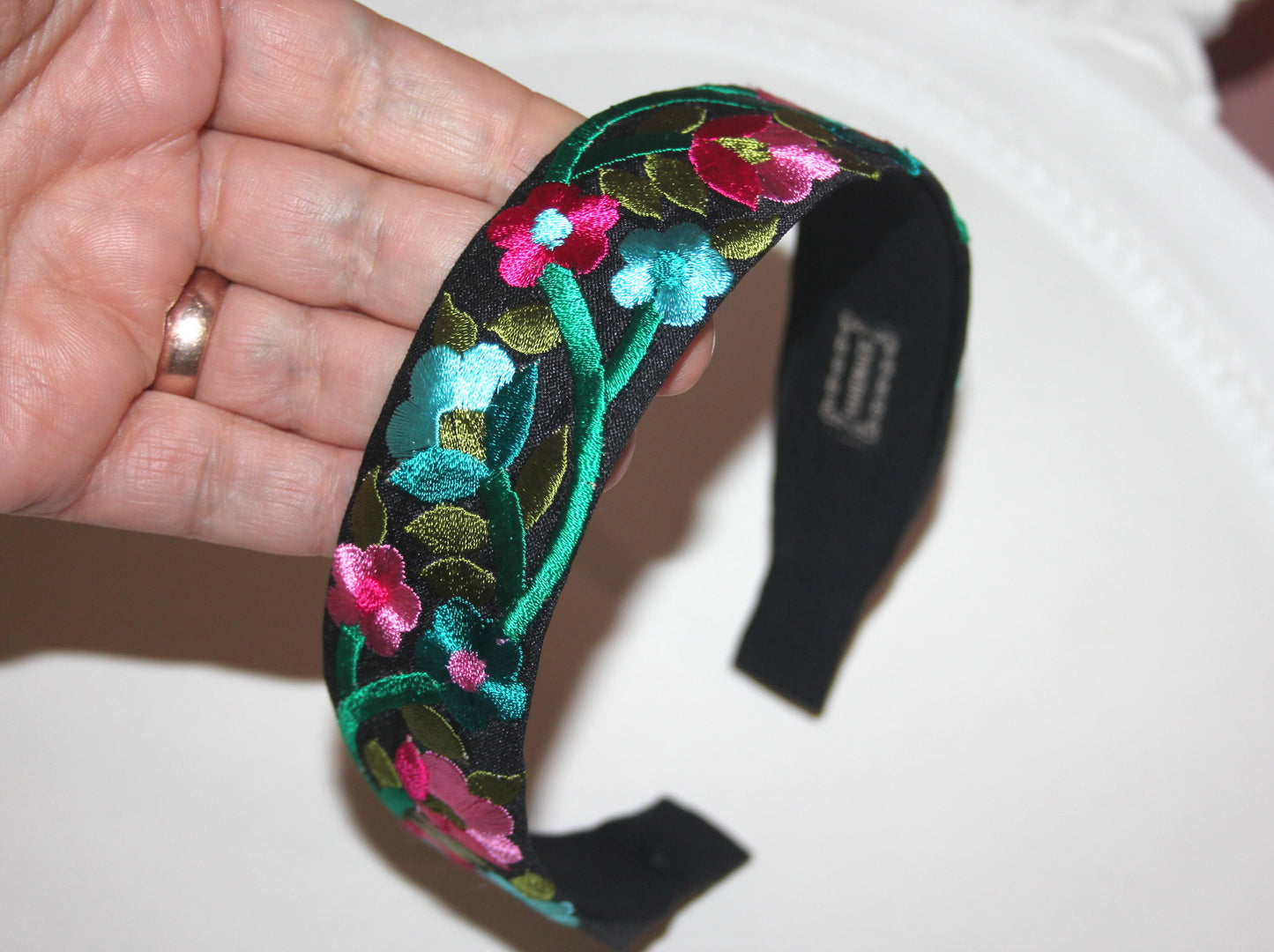 Narrow headband scarf 1.4"inch Boho colorful embroidered hairband for women Luxury headpiece