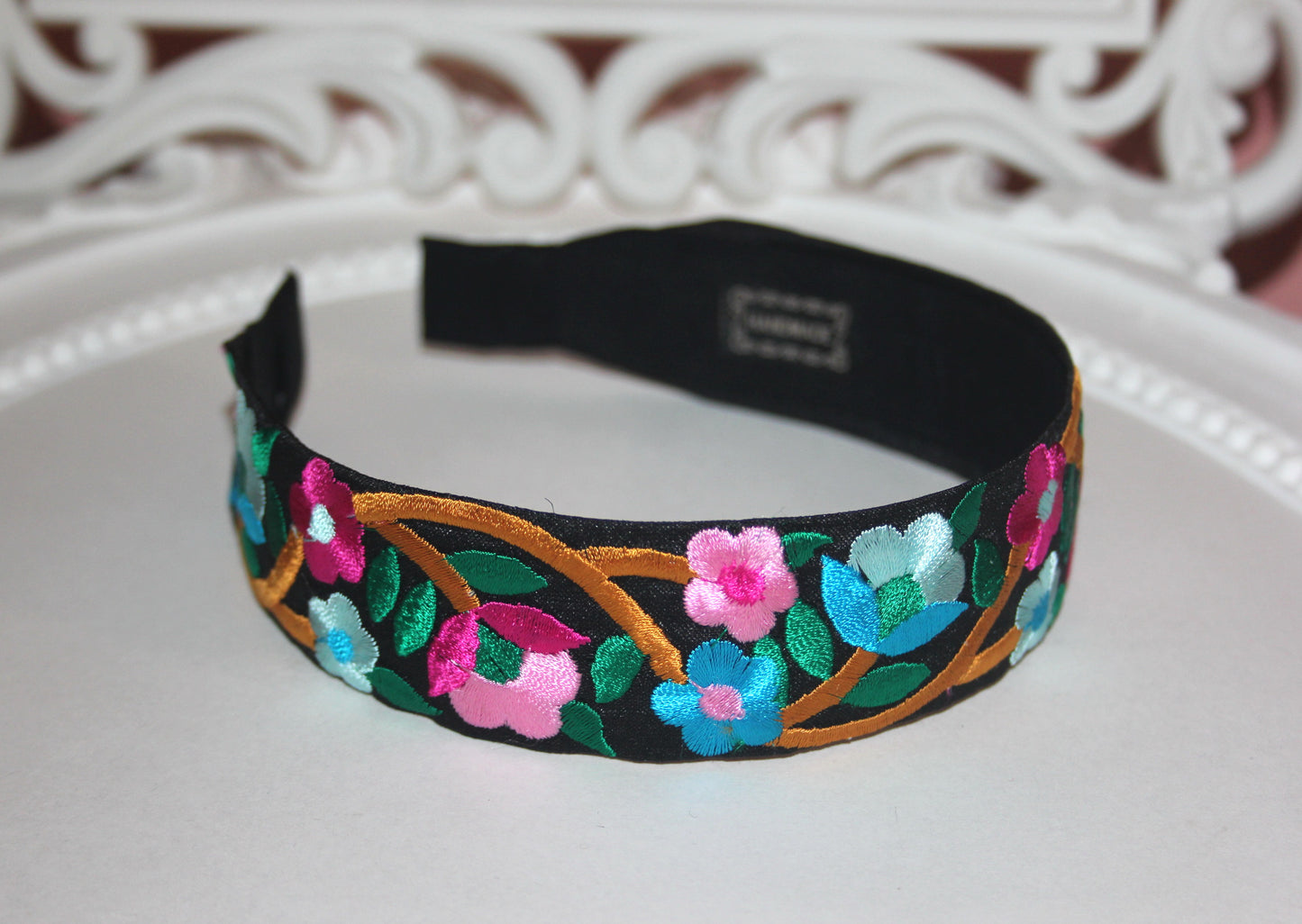 Narrow black headband scarf 1.4''inch Boho colorful hairband Luxury headpiece