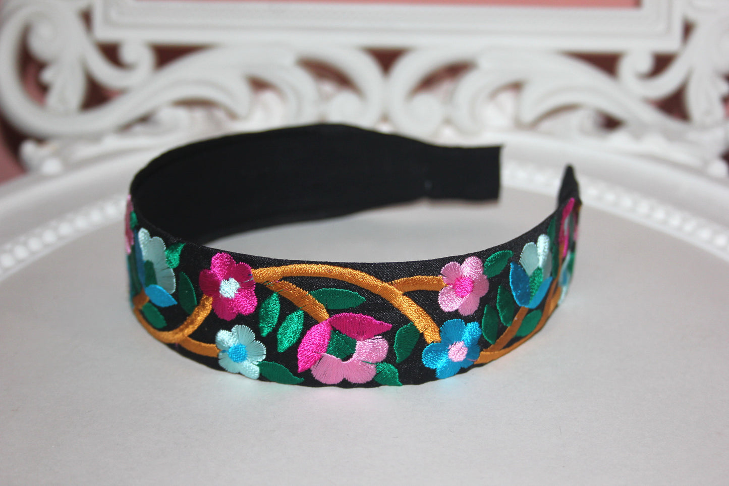 Narrow black headband scarf 1.4''inch Boho colorful hairband Luxury headpiece