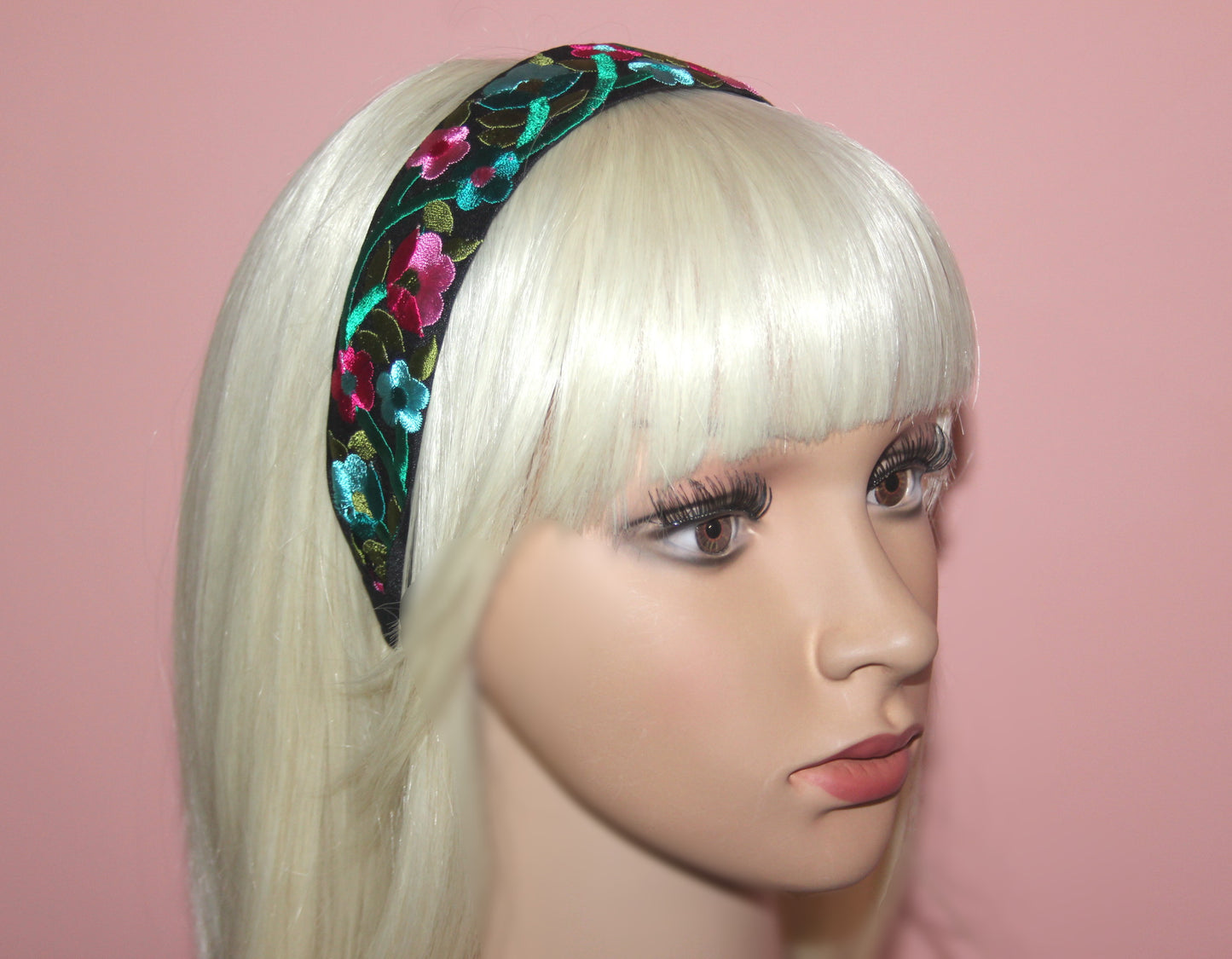 Narrow headband scarf 1.4"inch Boho colorful embroidered hairband for women Luxury headpiece