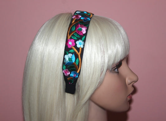 Narrow black headband scarf 1.4''inch Boho colorful hairband Luxury headpiece