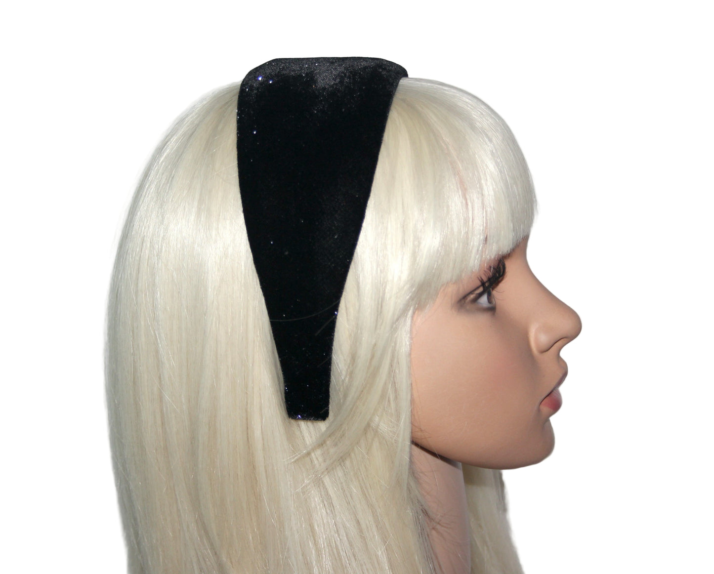 Black stardust velvet headband for women, plastic free