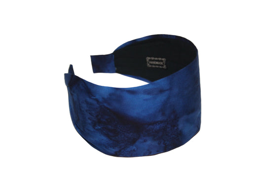 Dark Blue batik headband for women Extra wide ombre cotton hairband bandana