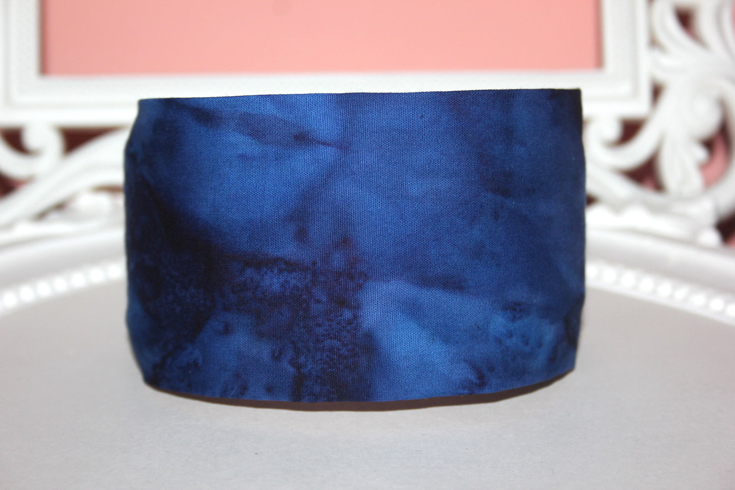 Dark Blue batik headband for women Extra wide ombre cotton hairband bandana