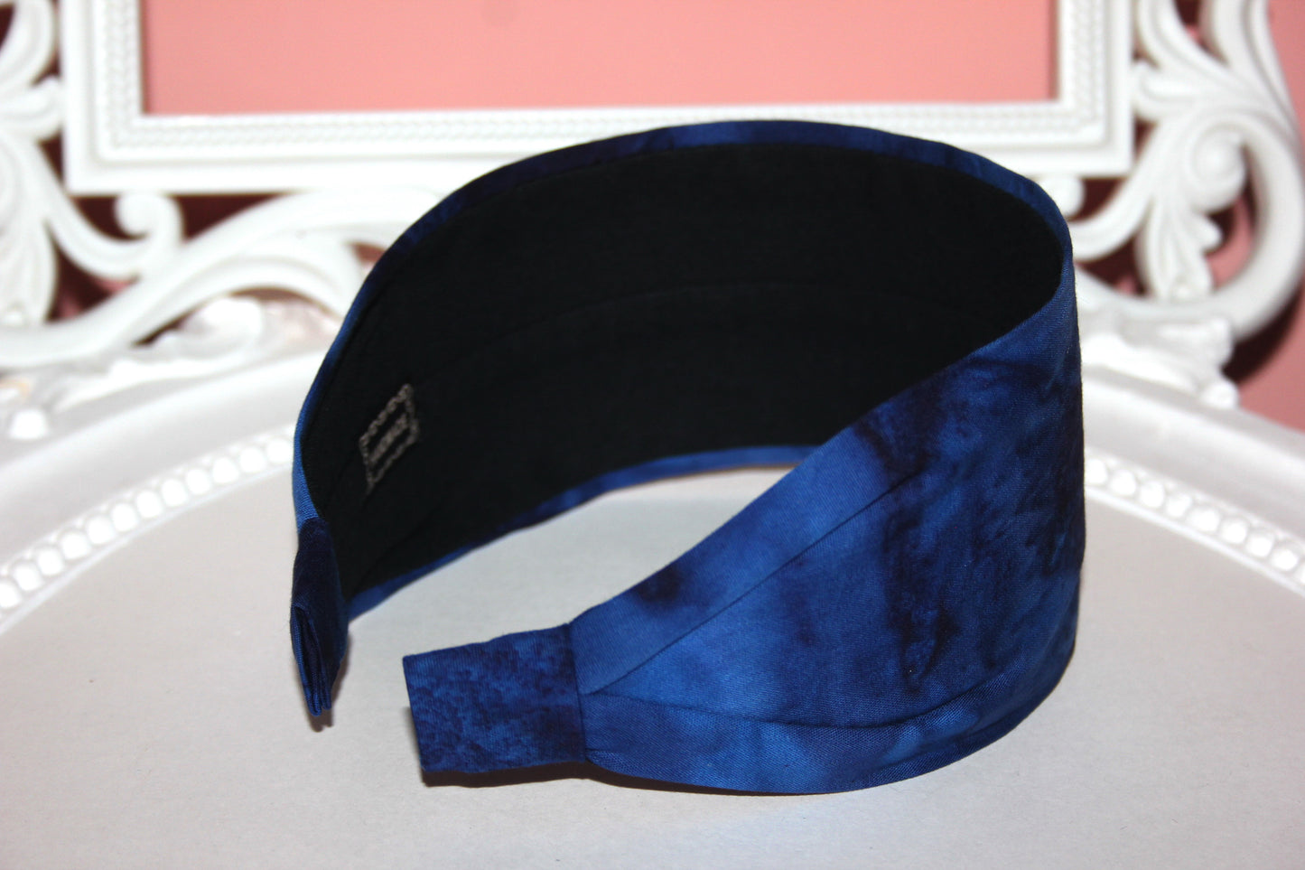 Dark Blue batik headband for women Extra wide ombre cotton hairband bandana