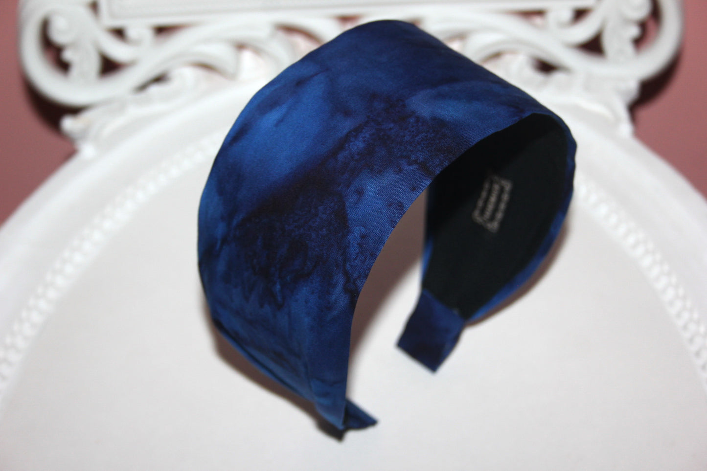 Dark Blue batik headband for women Extra wide ombre cotton hairband bandana