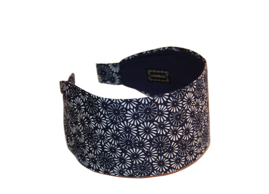 Dark Blue headband for women Daisy print extra wide hairband