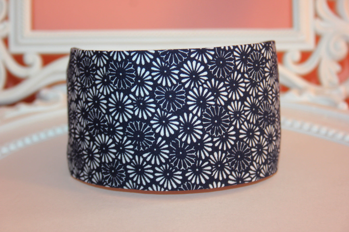 Dark Blue headband for women Daisy print extra wide hairband