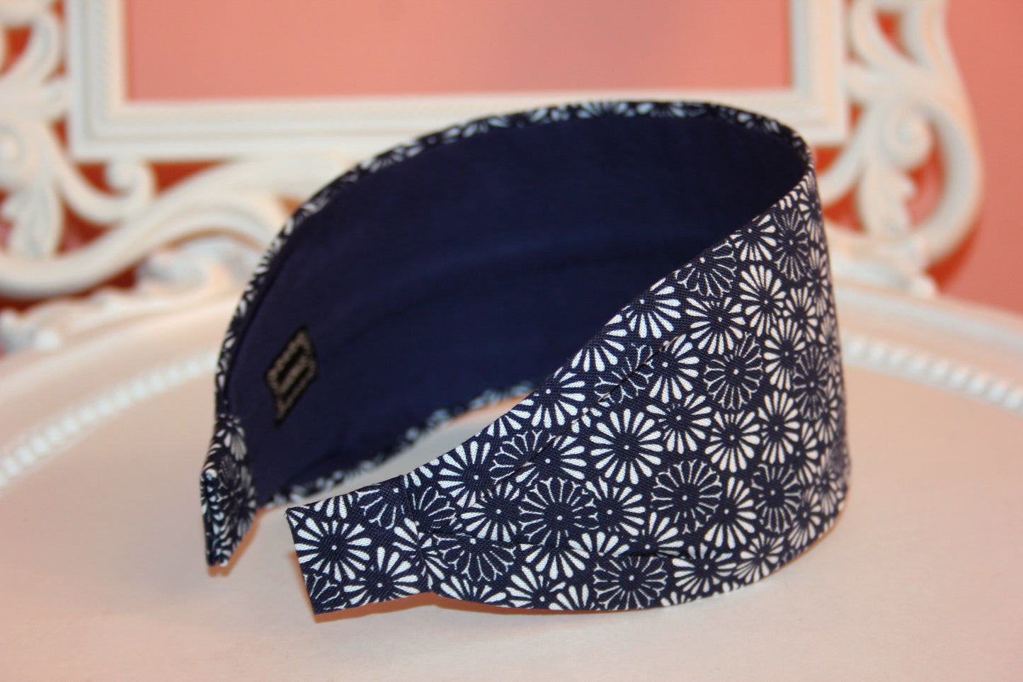 Dark Blue headband for women Daisy print extra wide hairband