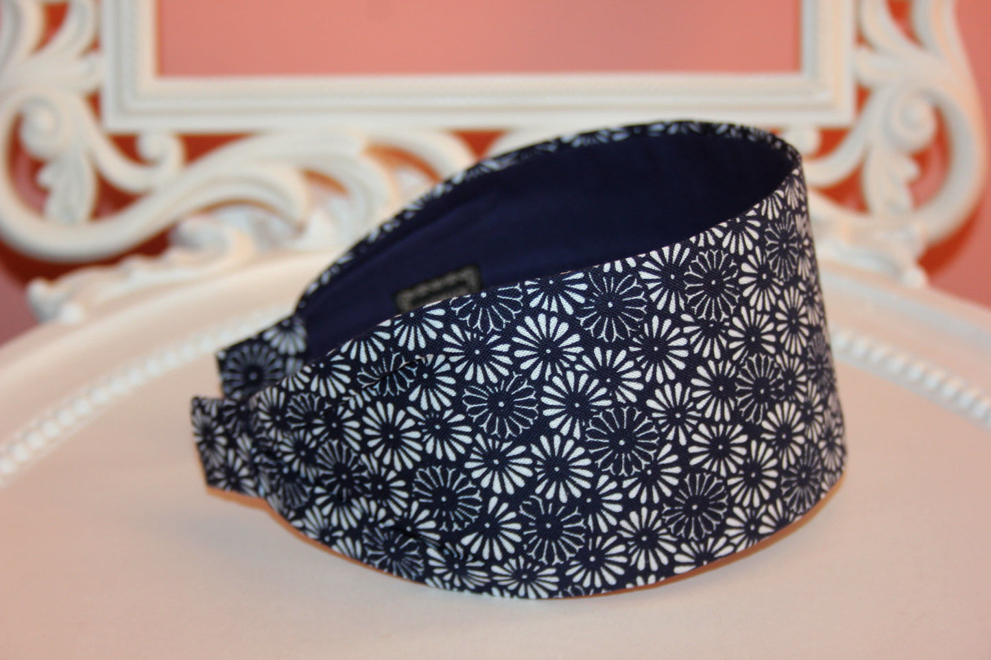 Dark Blue headband for women Daisy print extra wide hairband
