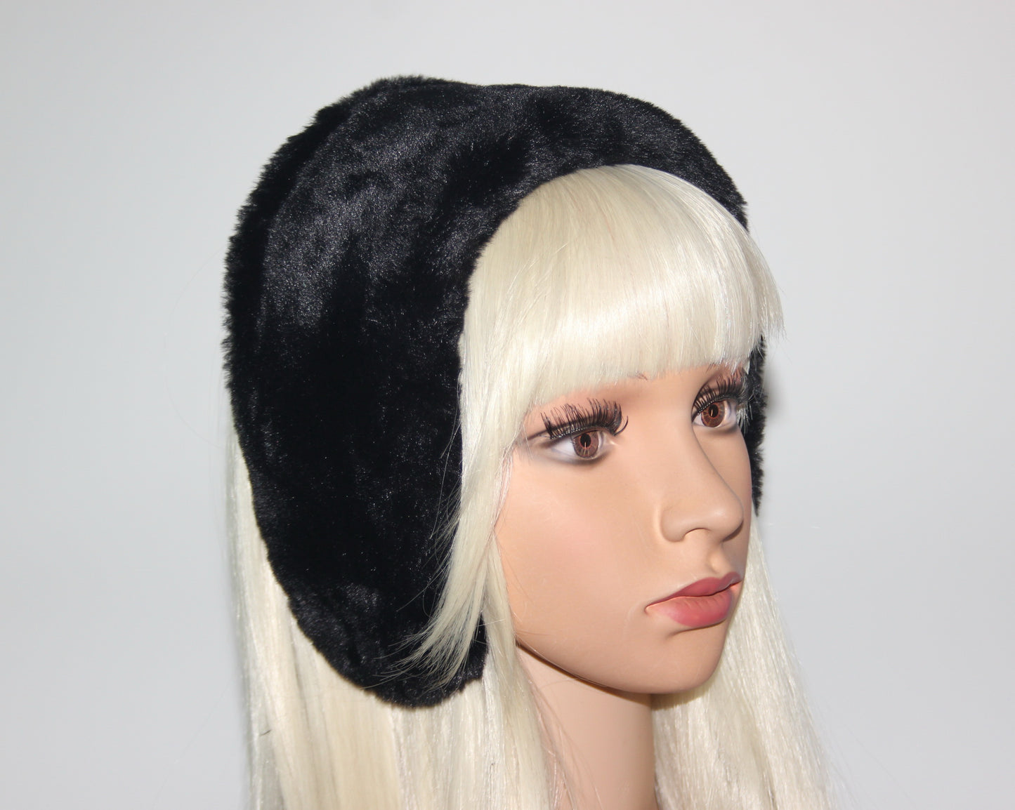 Black earmuffs Rabbit faux fur headband turban Skiing headphones